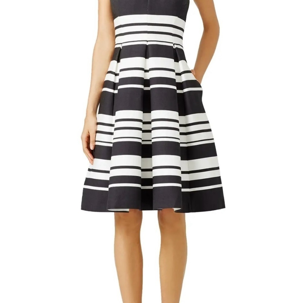 kate spade Black and White Striped Fit-and-Flare Midi Dress Sz 2